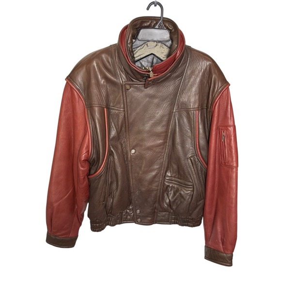 Saxony Collection Vintage Leather Bomber Jacket Two Tone Brown Men's‎ Size 42 - Picture 1 of 8